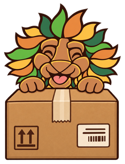The Dutch-Smart mascot, a lion with a parcel